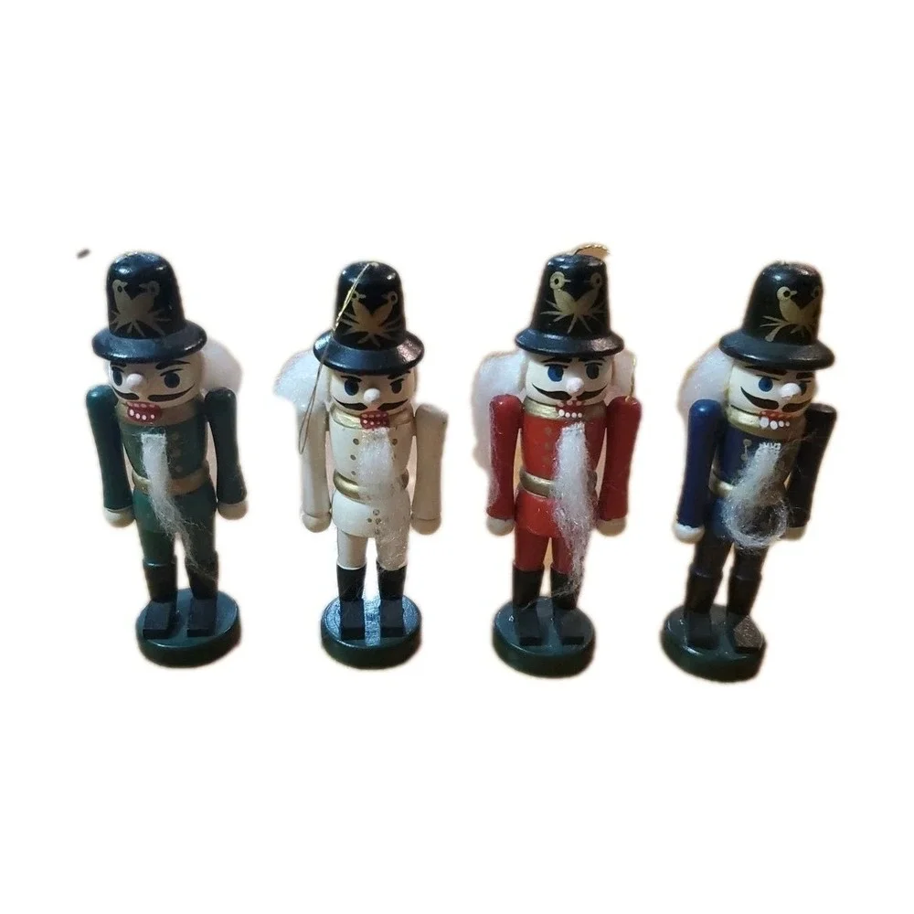Vtg Mini Wooden Nutcracker‎ Lot Of 4 Christmas Ornaments Decor Figurines 4